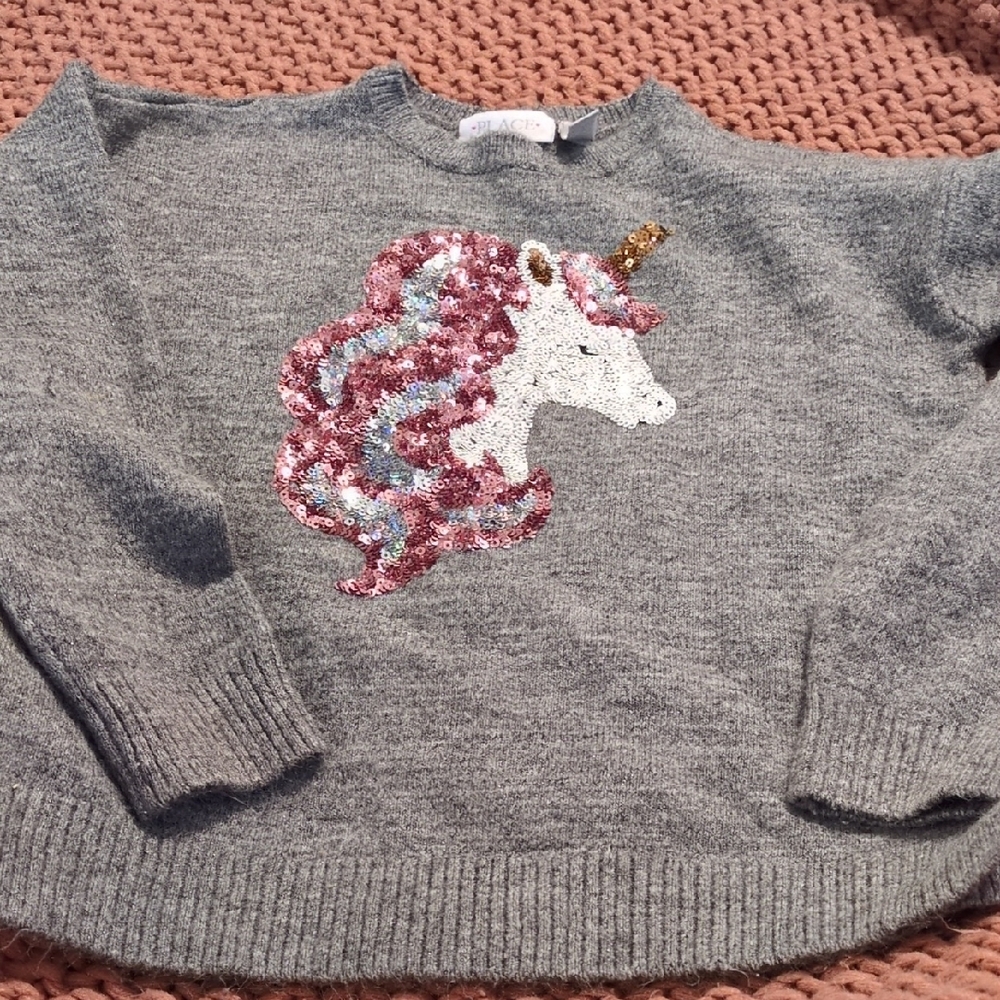 Gray Unicorn Sequin Kids Sweater
